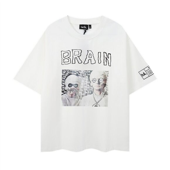 Haculla White Short Sleeved Shirt With Character And Lettering Pattern - Picture 1 of 13